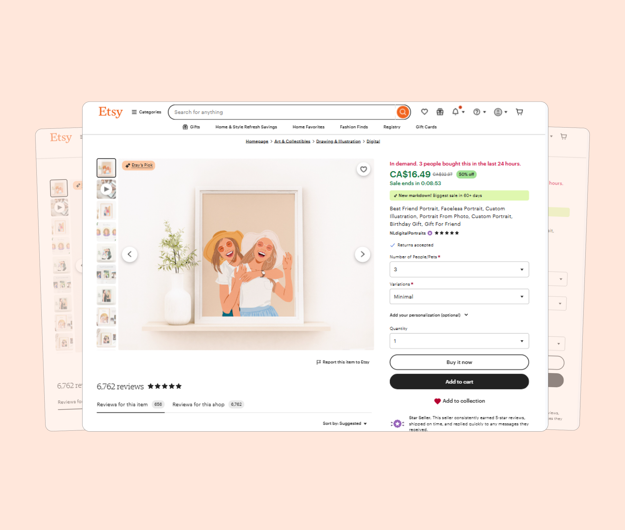 Etsy product page redesign showing transparent pricing and trust features