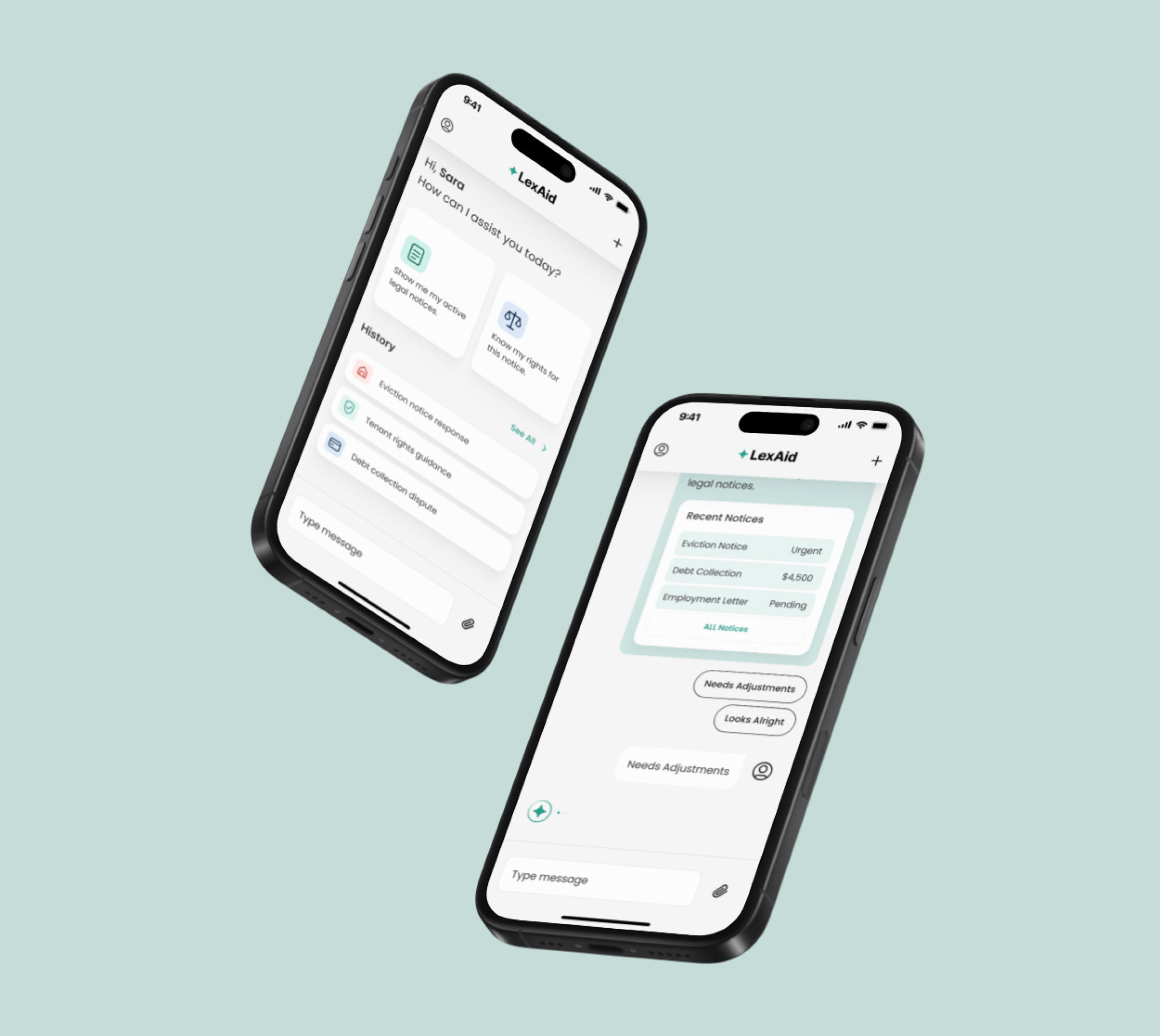 LexAid AI legal chatbot screens