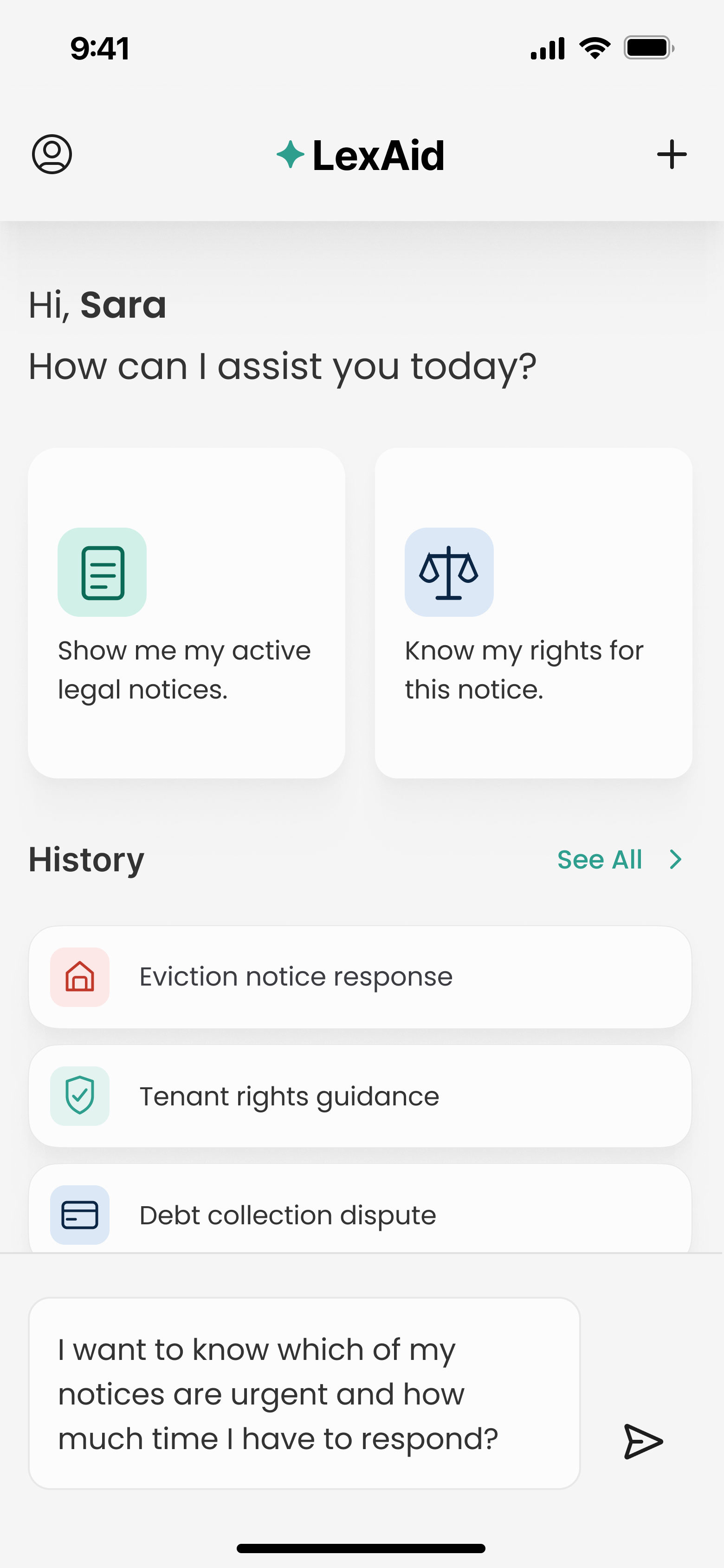 User asking LexAid which notices are urgent