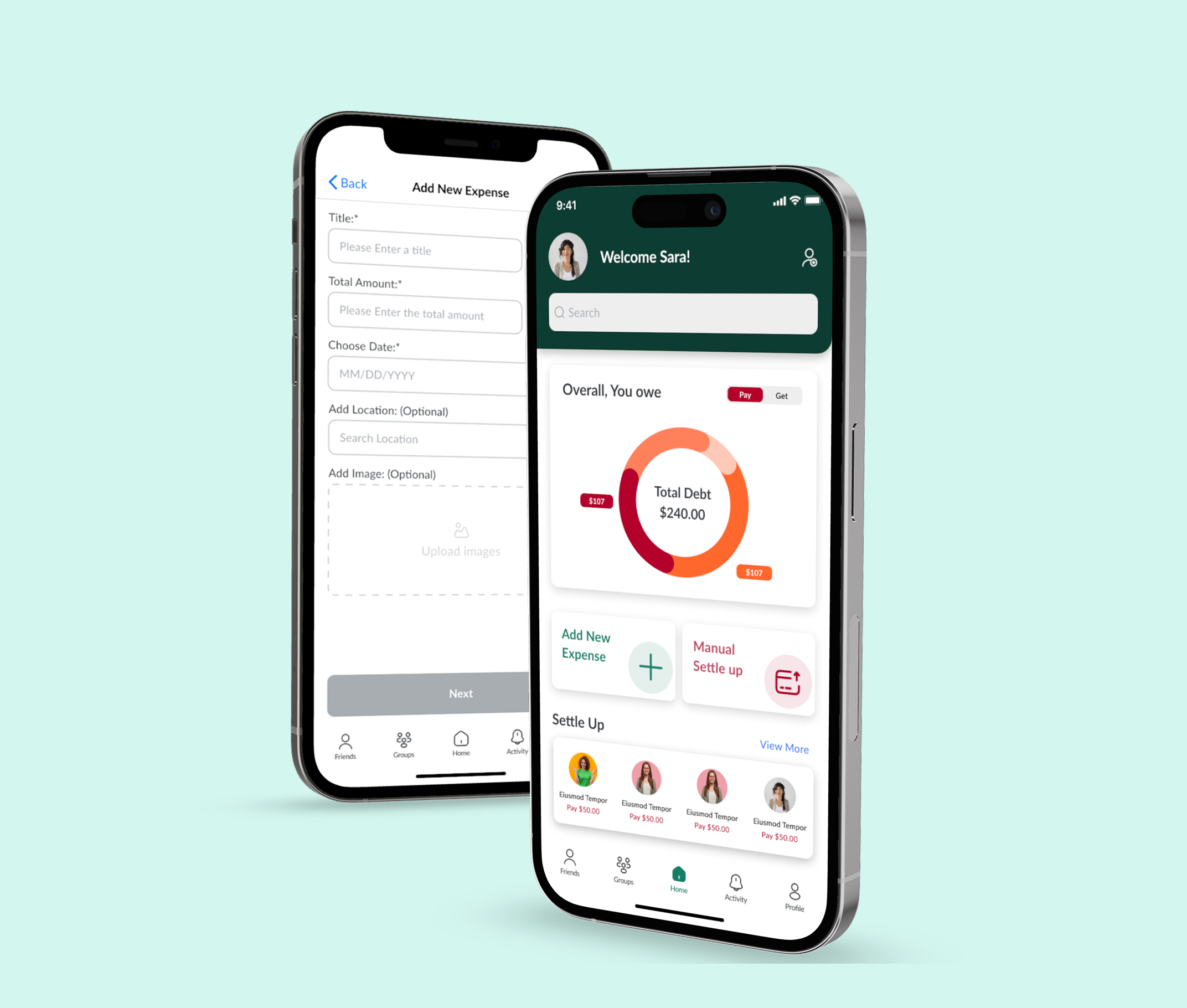 Splitwise redesigned Add Expense and Settle Up screens